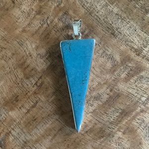 Blue Howlite Triangle Pendant with Silver Edging